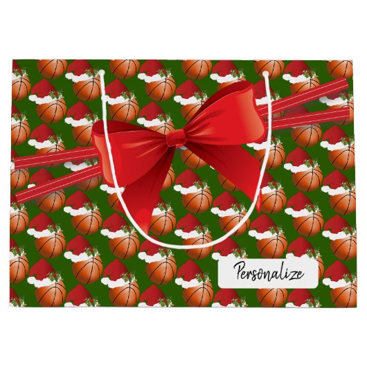 Weihnachts-Basketball-Muster - Groß Große Geschenktüte (Vorderseite)