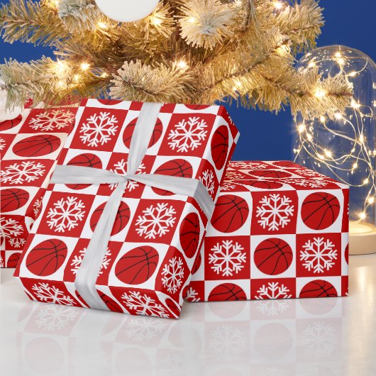 Weihnachts Basketball Snowflake Rot und Weiß Geschenkpapier (Feiertage)