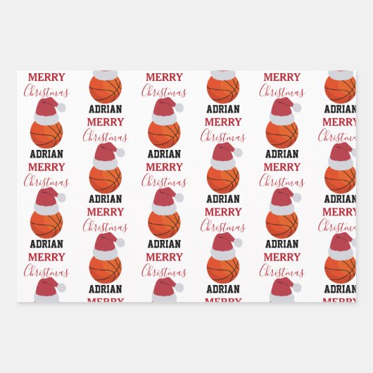 Weihnachts-Basketball-Sportball-Individuelle Name Geschenkpapier Set (Vorderseite 2)
