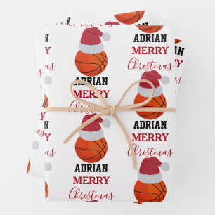 Weihnachts-Basketball-Sportball-Individuelle Name Geschenkpapier Set