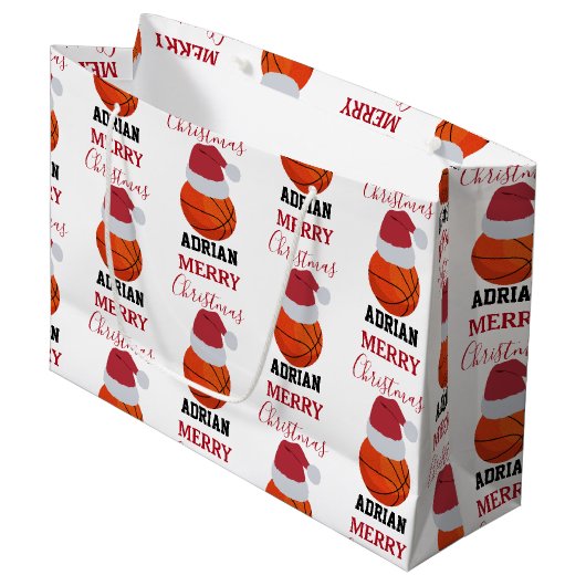 Weihnachts-Basketball-Sportball-Individuelle Name Große Geschenktüte (Vorderseite Schrägansicht)