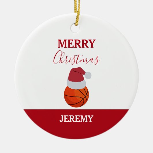 Weihnachts-Basketball-Sportball-Individuelle Name Keramik Ornament (Vorne)
