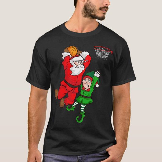 Weihnachts Basketball Weihnachtsmann Slam Dunk Elf T-Shirt (Vorderseite)
