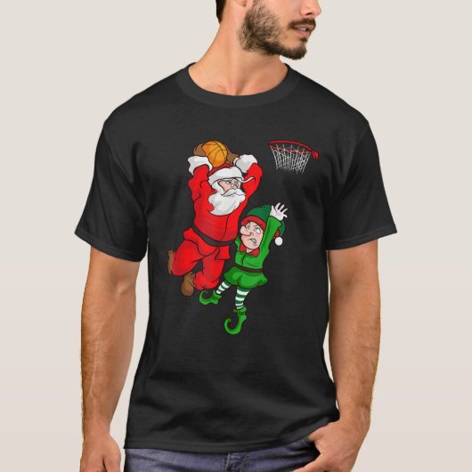 Weihnachts Basketball Weihnachtsmann Slam Dunk Elf T-Shirt (Vorderseite)