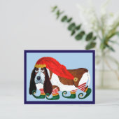 Weihnachts-Basset-Hound-Elf Postkarte (Stehend Vorderseite)