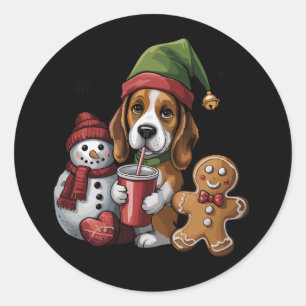 Weihnachts-Basset-Hound-Hund-Elf Frohe Weihnachten Runder Aufkleber