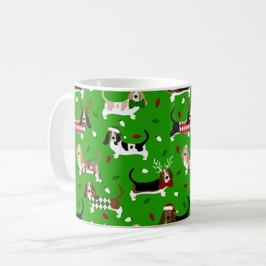 Weihnachts-Basset-Hound-Kaffee-Tasse Kaffeetasse (Vorderseite Links)