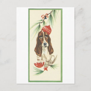 Weihnachts-Basset-Hound-Karte im Vintage-Stil Feiertagspostkarte