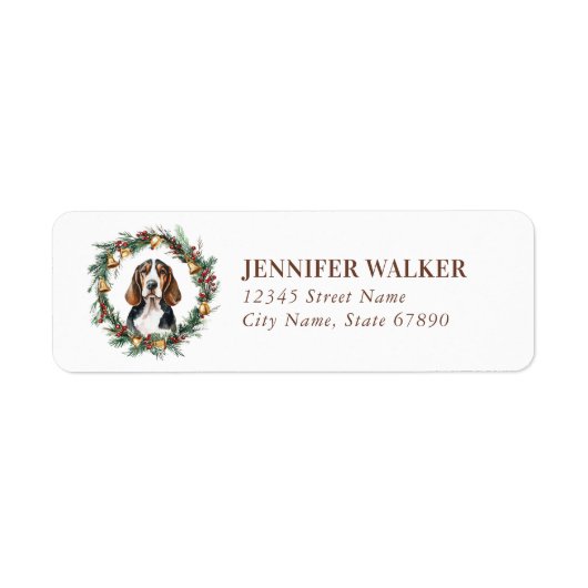 Weihnachts-Basset-Hound-Rücksendeadressen-Aufklebe (Vorne)
