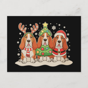 Weihnachts-Basset-Hound-Santa-Hut-Rentier-Hund-Xma Feiertagspostkarte