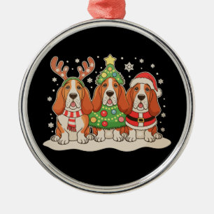 Weihnachts-Basset-Hound-Santa-Hut-Rentier-Hund-Xma Ornament Aus Metall