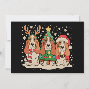 Weihnachts-Basset-Hound-Santa-Rentier-Hund-Xmas Feiertagskarte