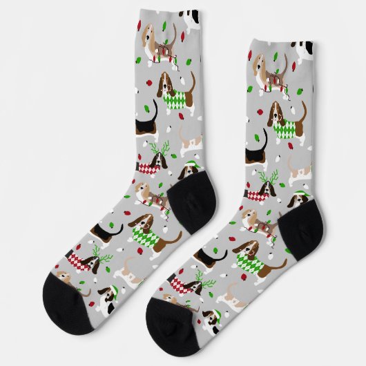 Weihnachts-Basset-Hound Socken (Linkes Detail)