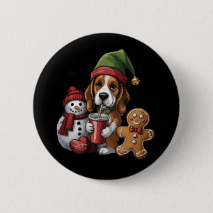 Weihnachts-Basset-Hund-Elf Frohe Weihnachten Button
