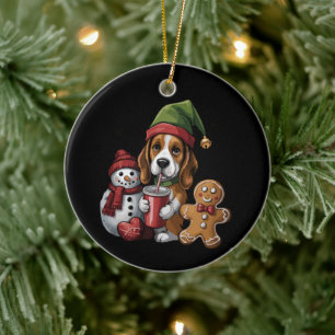 Weihnachts-Basset-Hund-Elf Frohe Weihnachten Keramik Ornament