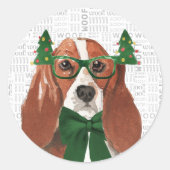 Weihnachts-Basset-Hund und Woof Hund Lover Runder Aufkleber (Vorderseite)