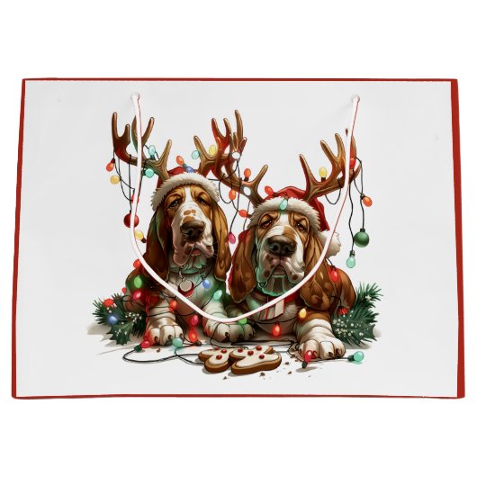 Weihnachts-Basset-Hunde Große Geschenktüte (Vorderseite)