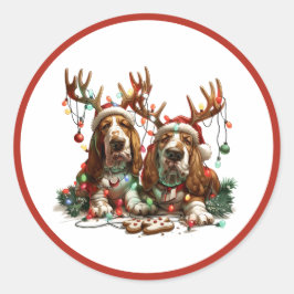 Weihnachts-Basset-Hunde Runder Aufkleber