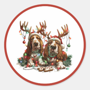 Weihnachts-Basset-Hunde Runder Aufkleber