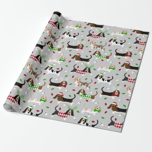Weihnachts-Basset-Wrapping Paper Geschenkpapier (Ungerollt)