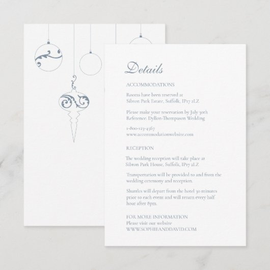 Weihnachts Bauble Ornamente Winter Blau Begleitkarte (Vorne/Hinten)