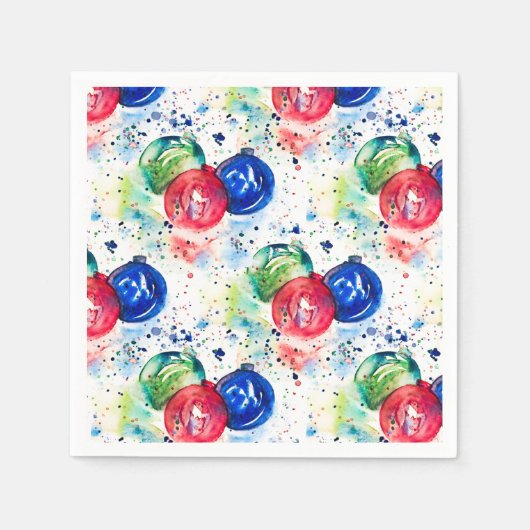 Weihnachts Baubles Wasserfarben Ornament Napkins Serviette (Vorderseite)