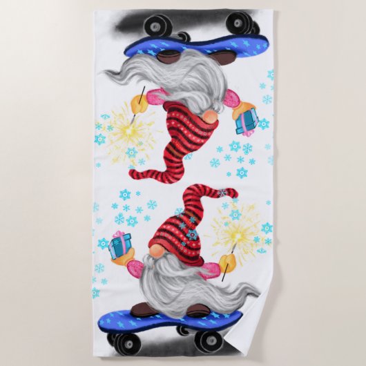 Weihnachts Beach Handtuch Skater Gnome mit Geschen (Vorderseite)