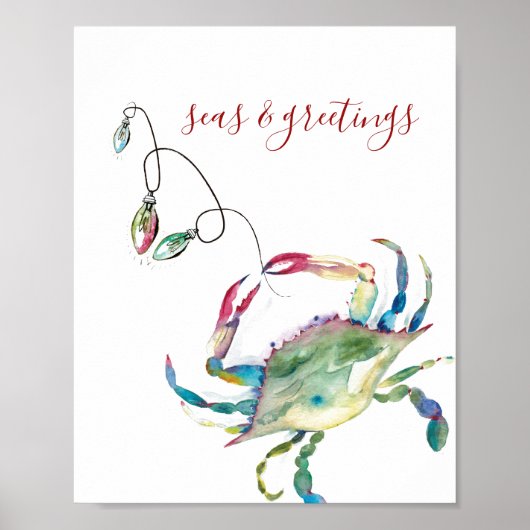 Weihnachts Beach House Aquarell Print Poster (Vorne)