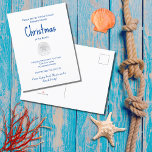 Weihnachts Beach Party Tropischer Sand Dollar Einladungspostkarte<br><div class="desc">Weihnachten Beach Party Einladung Postkarte,  mit einem tropischen Sand Dollar und blauen Typografie-Design. Mit anpassbarer Schrift können Sie Ihre eigenen Informationen hinzufügen. Ein festlicher Weg,  um Ihre Urlaubsfeier zu planen.</div>