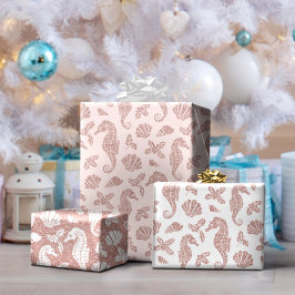 Weihnachts Beach Rose Gold Glitzer Seepferd Rosa Geschenkpapier Set