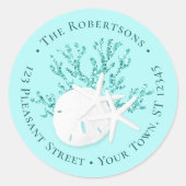 Weihnachts Beach Sand Dollar Runde Rücksendeadress Runder Aufkleber (Vorderseite)