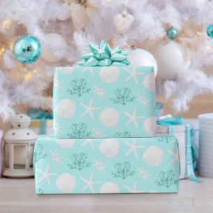 Weihnachts Beach Sand Dollar Starfish Aqua Blue Geschenkpapier