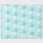 Weihnachts Beach Sand Dollar Starfish Aqua Blue Geschenkpapier (Flach)