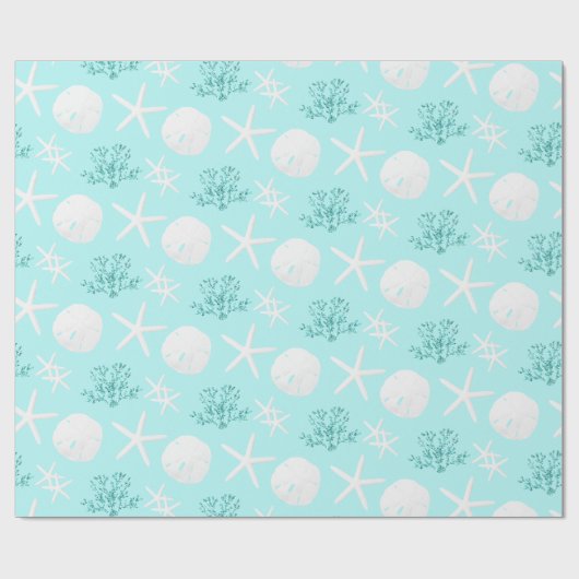 Weihnachts Beach Sand Dollar Starfish Aqua Blue Geschenkpapier (Flach)