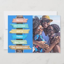 Weihnachts-Beach-Thema Schild-Fotokarte Feiertagskarte