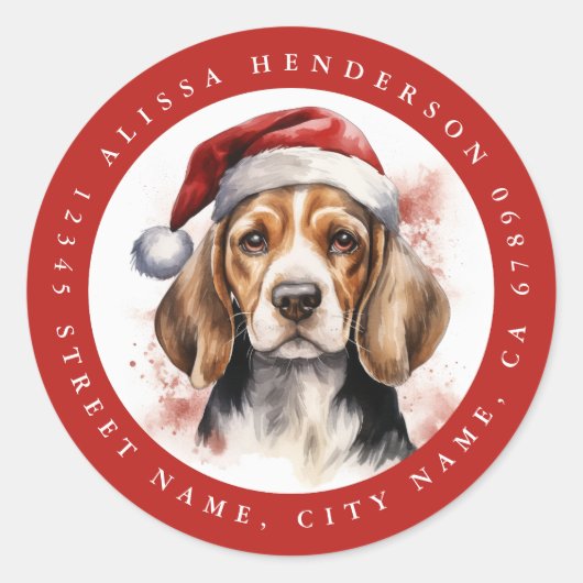 Weihnachts-Beagle-Aufkleber Runder Aufkleber (Vorderseite)