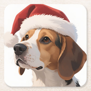 Weihnachts-Beagle-Hund mit Santa-Hut Rechteckiger Pappuntersetzer
