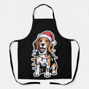 Weihnachts-Beagle-Hund-Santa-Hut-Xmas-Lichter-Feie Schürze