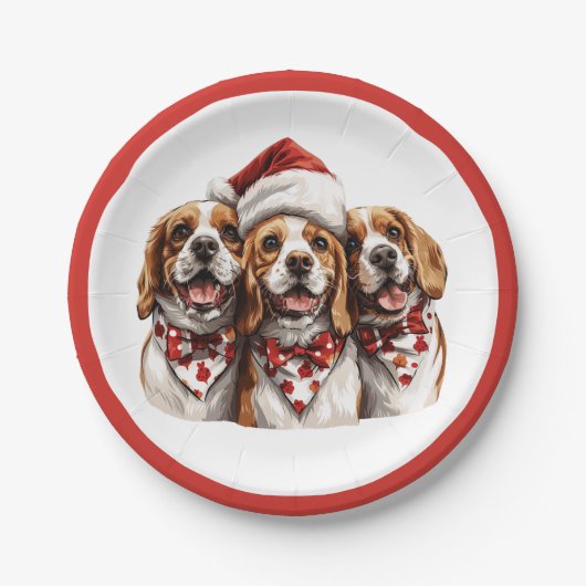 Weihnachts-Beagle-Hunde Pappteller (Vorderseite)