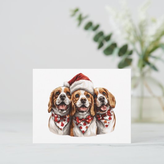 Weihnachts-Beagle-Hunde Postkarte (Stehend Vorderseite)