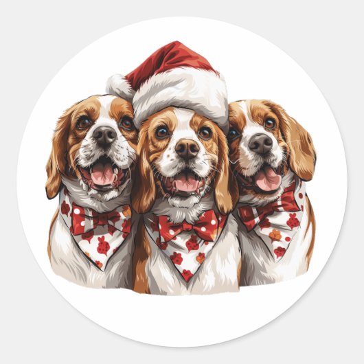 Weihnachts-Beagle-Hunde Runder Aufkleber (Vorderseite)