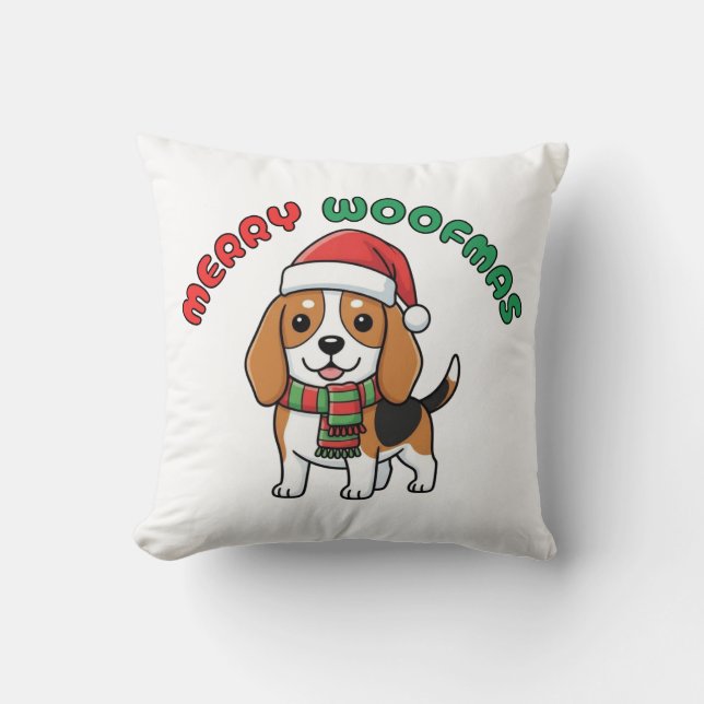 Weihnachts-Beagle-Kissen: Frohe Weihnachten Kissen (Vorderseite)