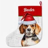 Weihnachts-Beagle mit dem Namen des Hundes Großer Weihnachtsstrumpf (Rückseite)