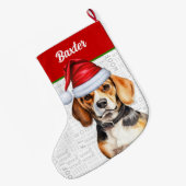 Weihnachts-Beagle mit dem Namen des Hundes Großer Weihnachtsstrumpf (Rückseite (Hängend))
