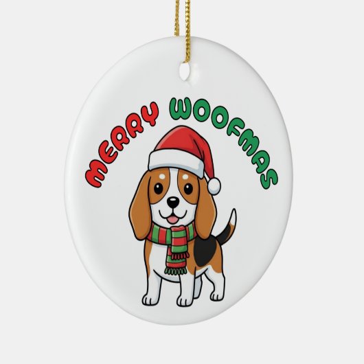 Weihnachts-Beagle-Ornament: Frohe Weihnachtsmänner Keramik Ornament (Rechts)
