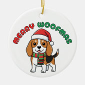 Weihnachts-Beagle-Ornament: Frohe Weihnachtsmänner Keramik Ornament (Vorne)