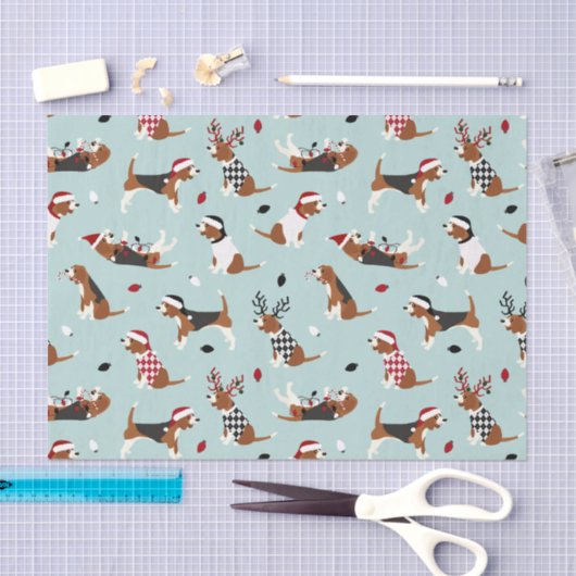 Weihnachts-Beagles Blau Seidenpapier (Handwerk)