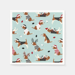 Weihnachts-Beagles Blau Serviette