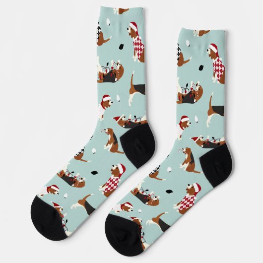 Weihnachts-Beagles Blau Socken (Linkes Detail)