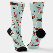 Weihnachts-Beagles Blau Socken (Gewinkelt)